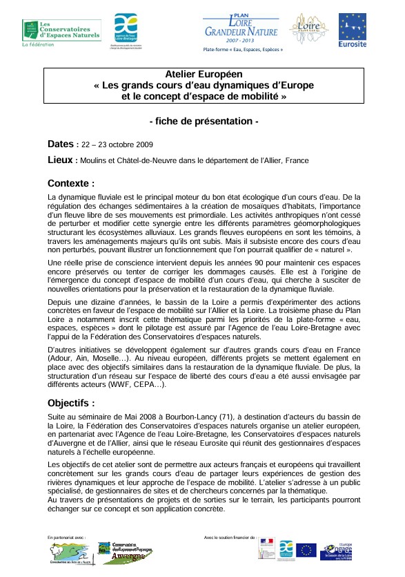 Atelier Européen : « Les grands cours d’eau dynamique d’Europe et le concept d’espace de mobilité »